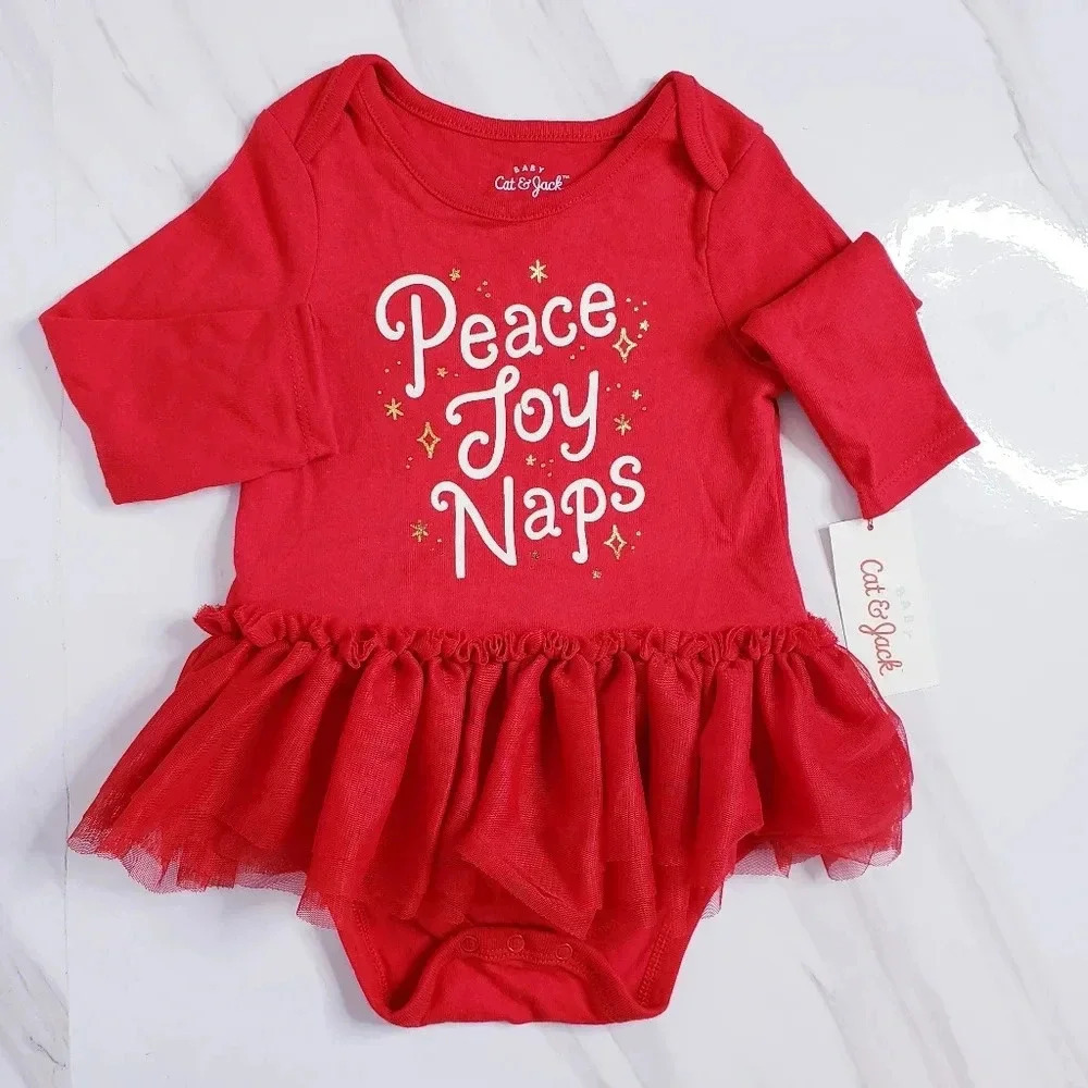 Cat And Jack Holiday Onesie Outfit Red Tutu 12 Months